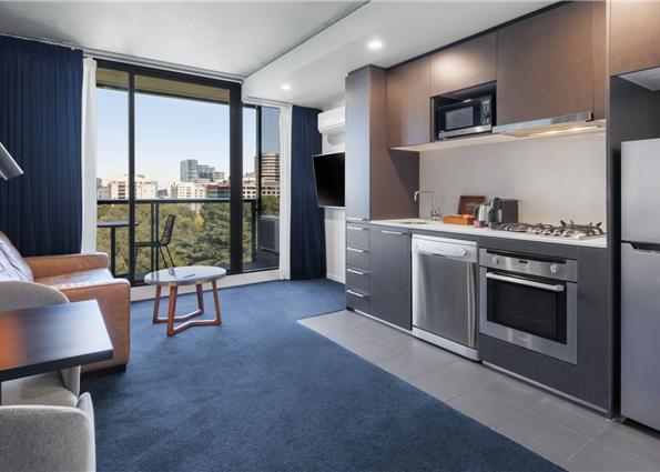 Garden View Studio Living and Kitchen